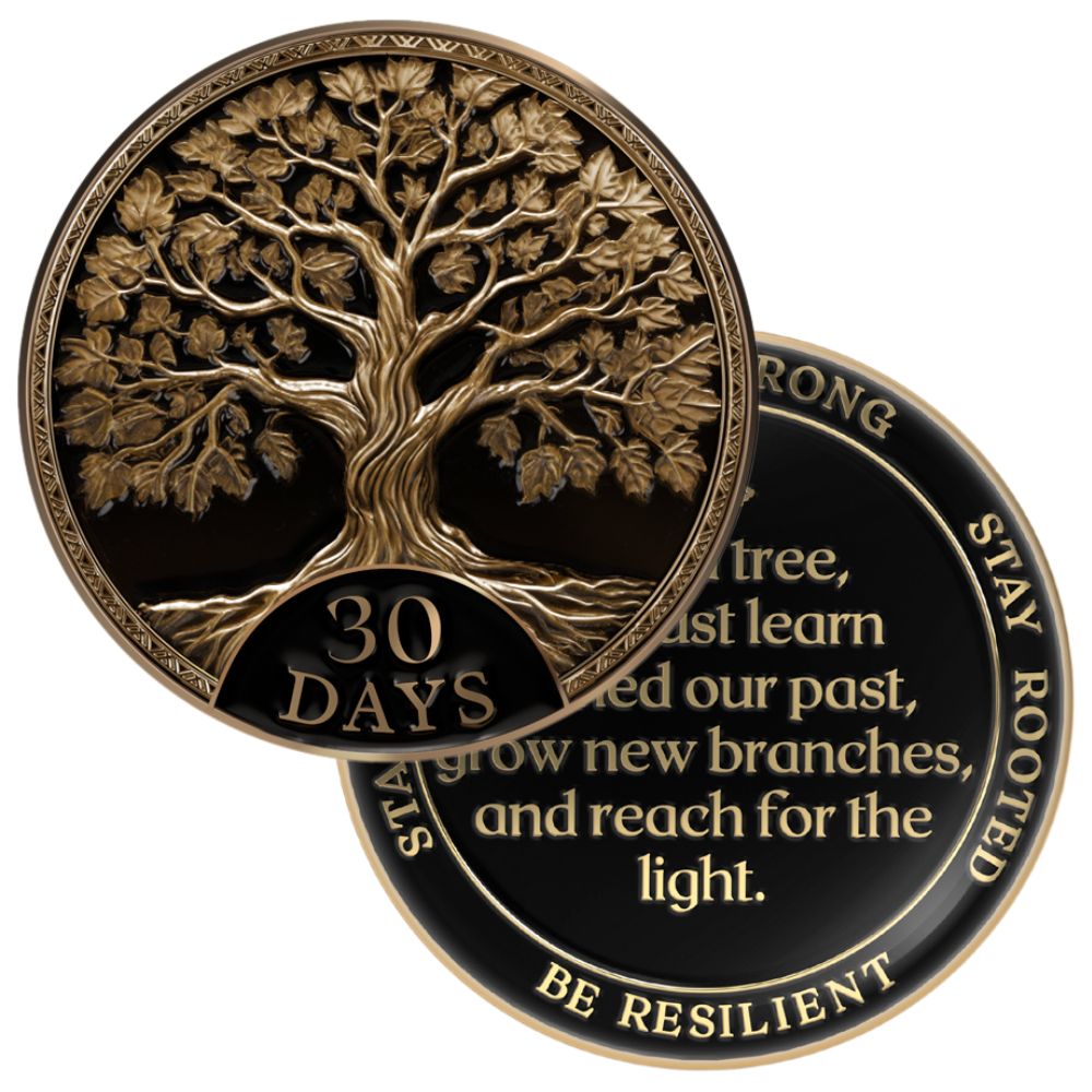 Tree of Life Affirmation Sobriety Coin Gift Set - Antique Gold