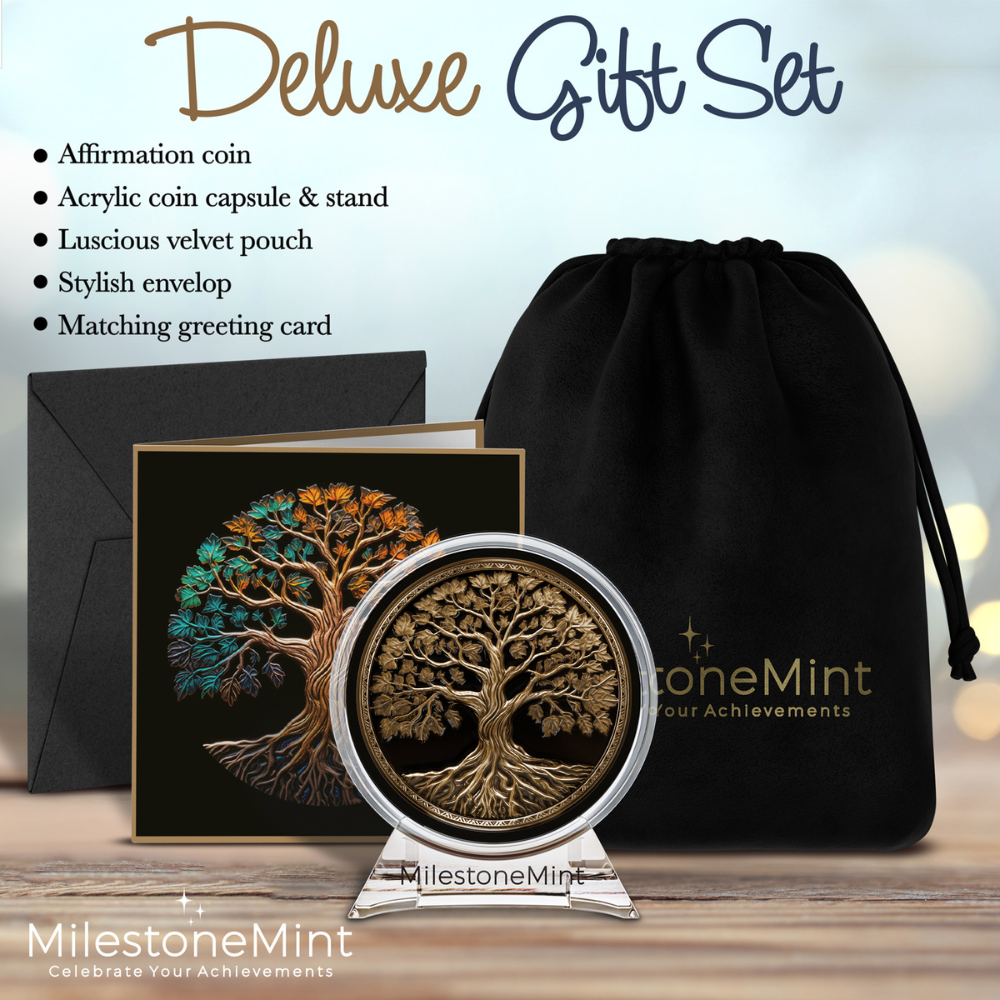 Tree of Life Affirmation Sobriety Coin Gift Set - Antique Gold