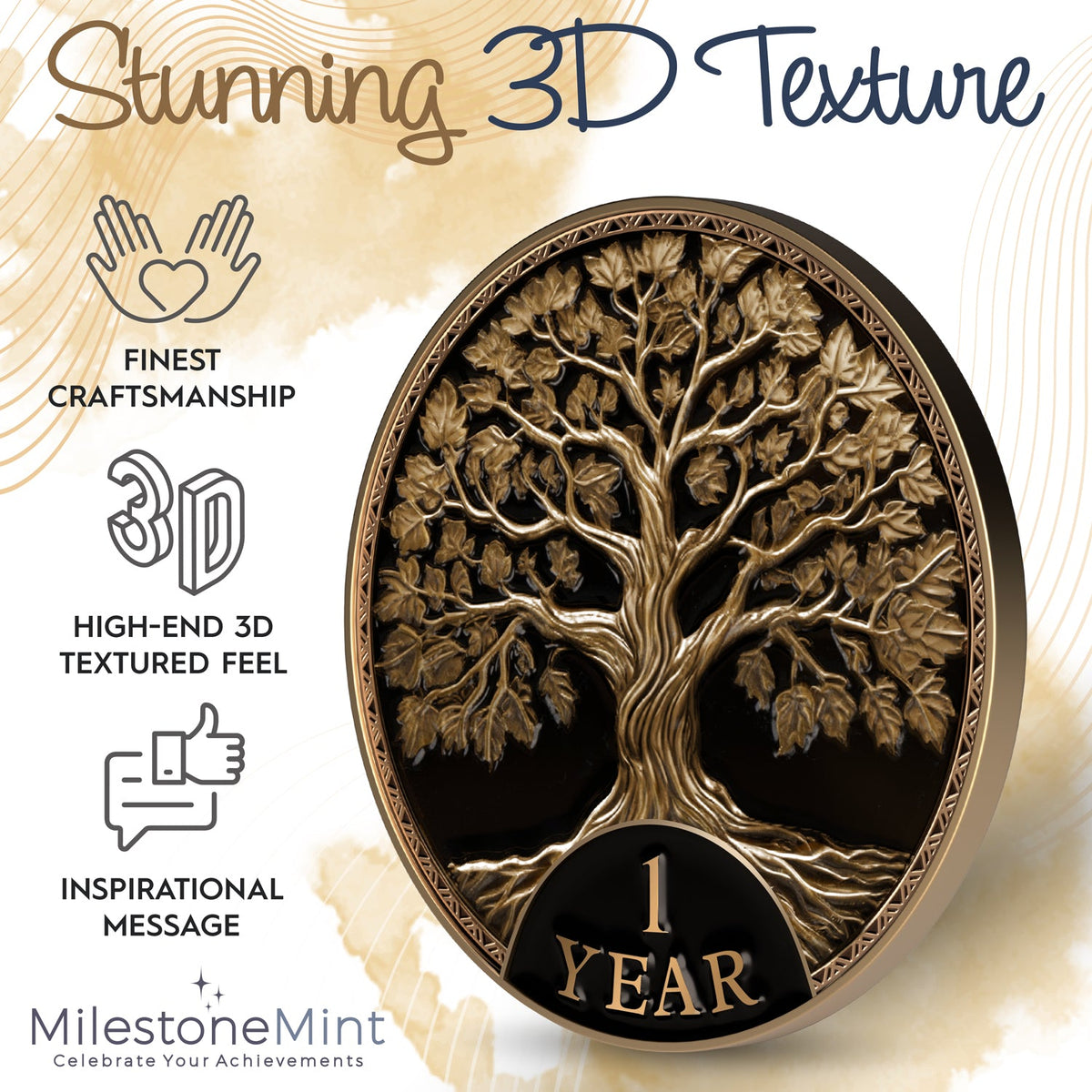 Tree of Life Affirmation Sobriety Coin Gift Set - Antique Gold