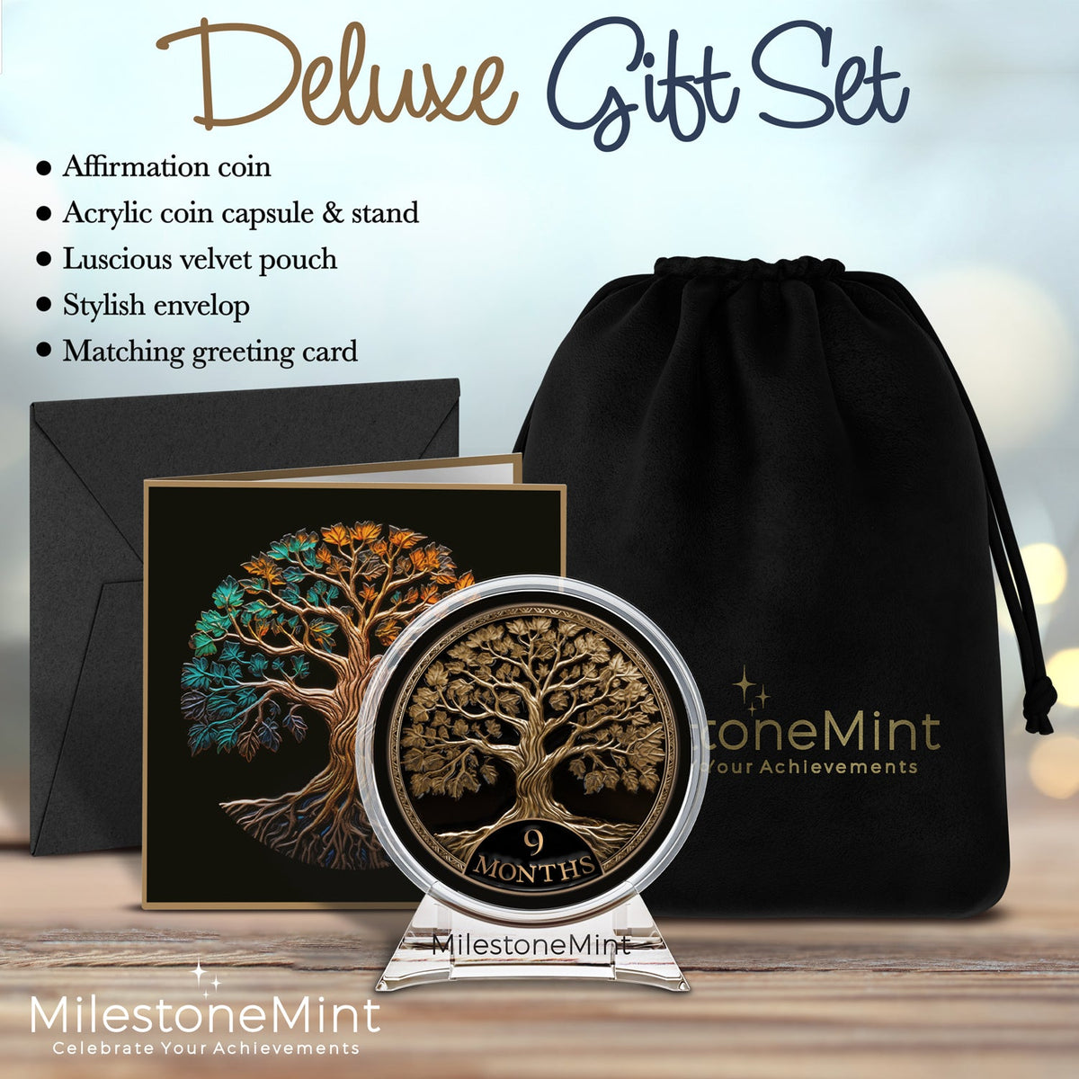 Tree of Life Affirmation Sobriety Coin Gift Set - Antique Gold
