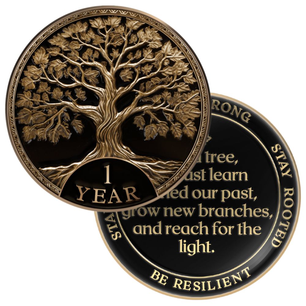 Tree of Life Affirmation Sobriety Coin Gift Set - Antique Gold