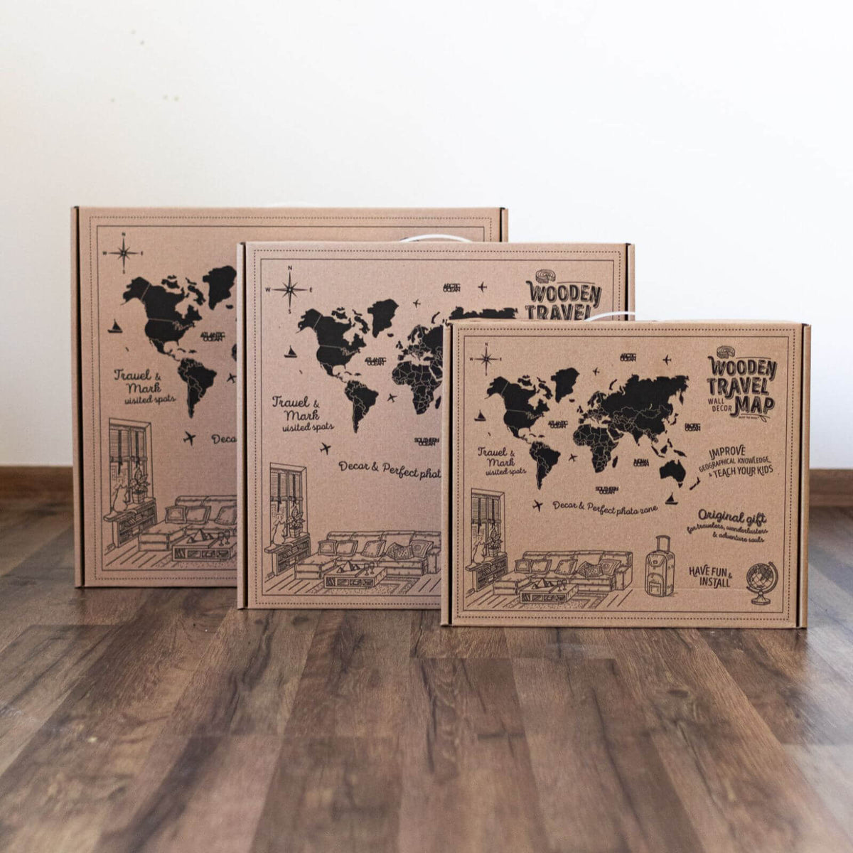 3D LED Wooden World Map 2.0 (with acrylic background)