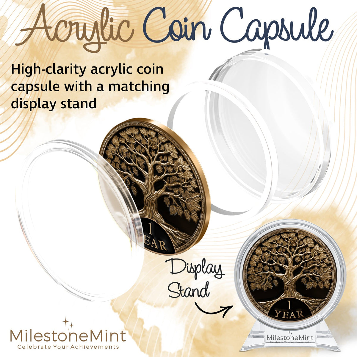 Tree of Life Affirmation Sobriety Coin Gift Set - Antique Gold