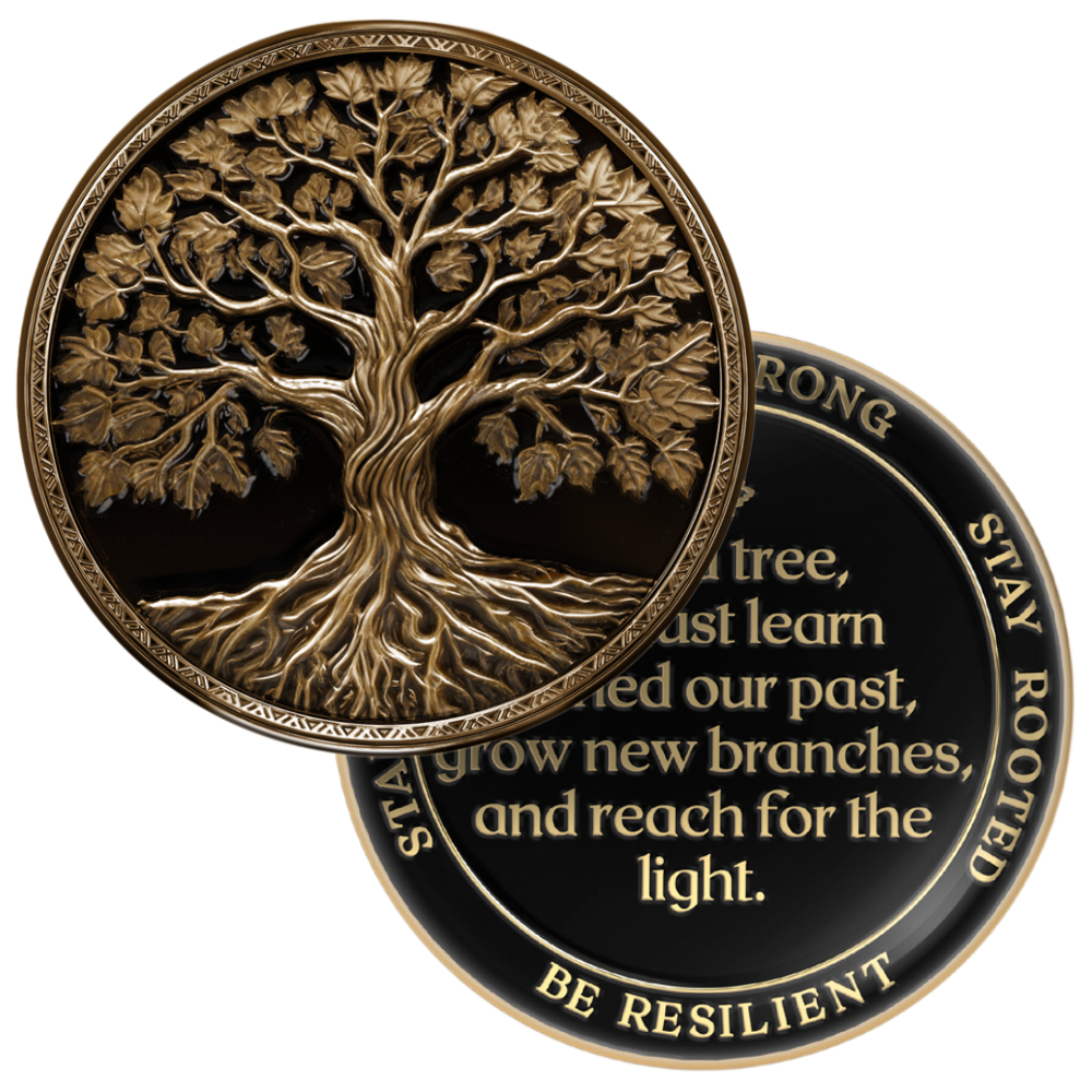 Tree of Life Affirmation Sobriety Coin Gift Set - Antique Gold