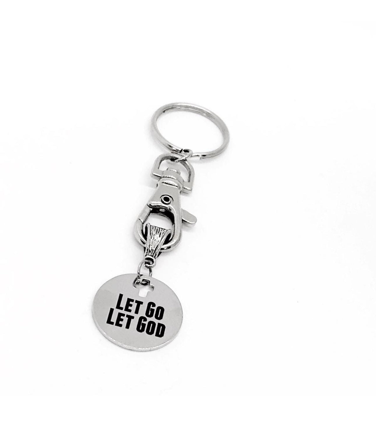 Let Go Let God Keychain Faith Gift Stainless Steel Engraved Charm Christian Keyring Religious Encouragement Gift
