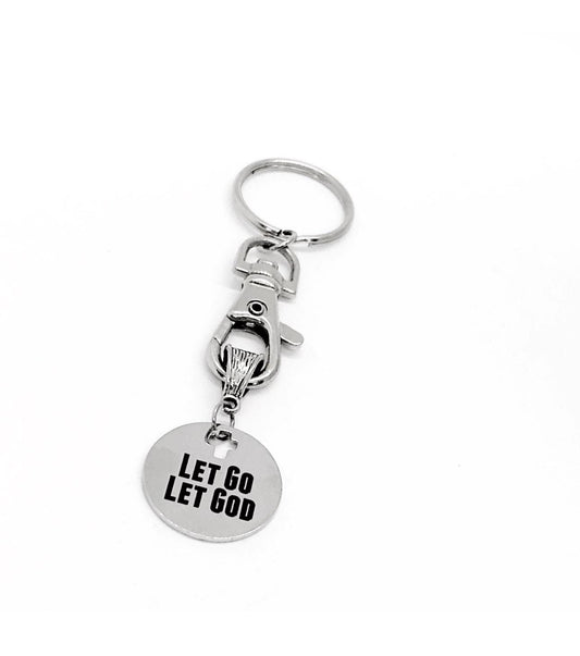 Let Go Let God Keychain Faith Gift Stainless Steel Engraved Charm Christian Keyring Religious Encouragement Gift