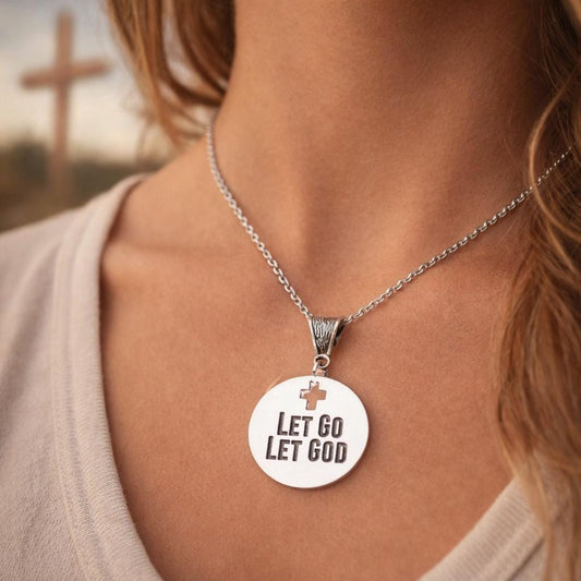 Let Go Let God Faith Necklace Stainless Steel Christian Jewelry Inspirational Scripture Gift Religious Encouragement Necklace