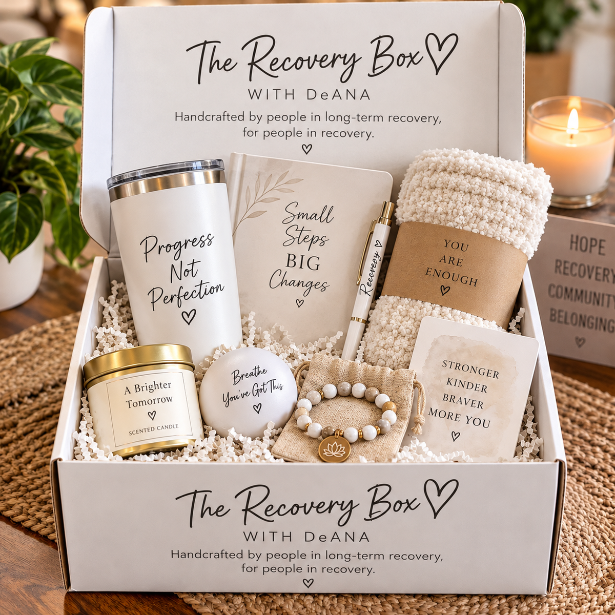 Sample Box — Contents May Vary. Illustrative white Recovery Box gift assortment.