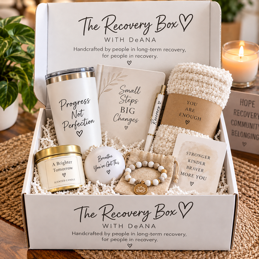 Sample Box — Contents May Vary. Illustrative white Recovery Box gift assortment.