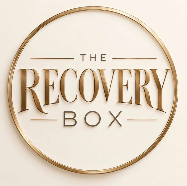 The Recovery Box circular gold logo on ivory background
